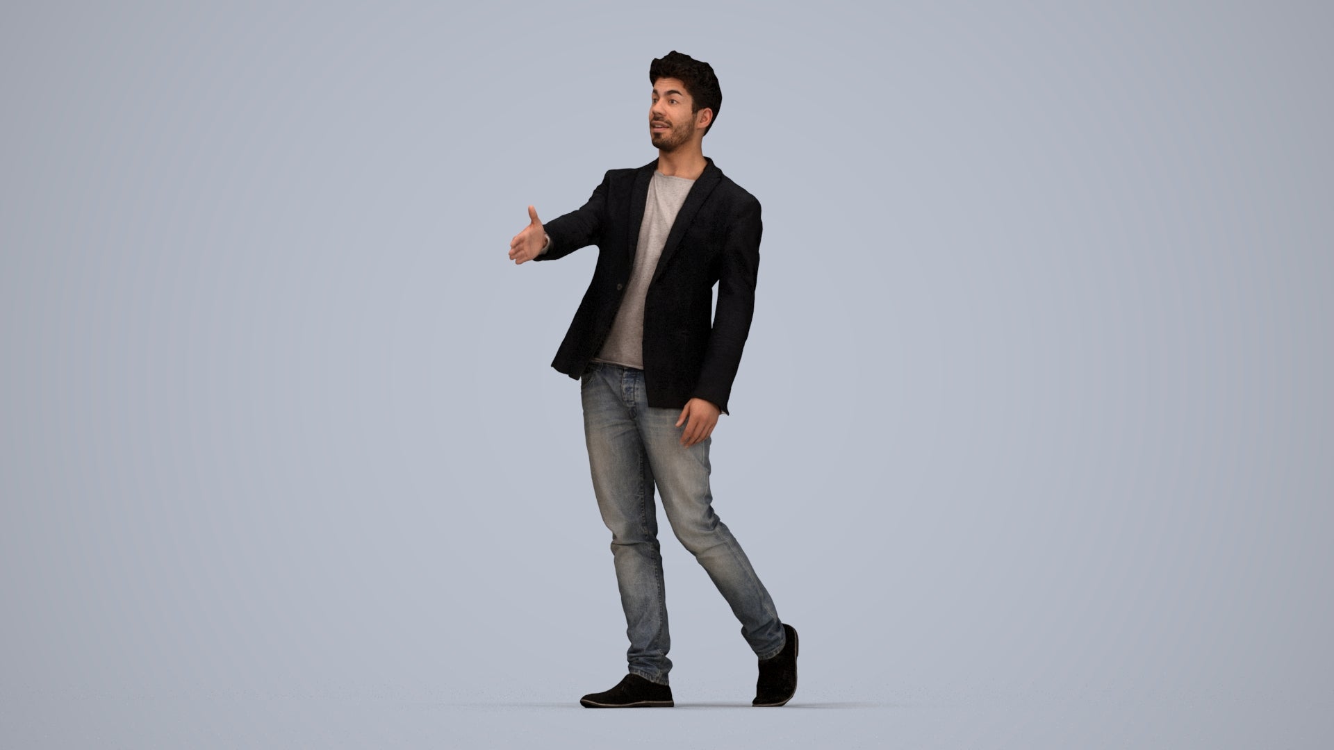 realistic 3D man casual business, scanned archviz people for Blender and 3ds Max, top-down view render