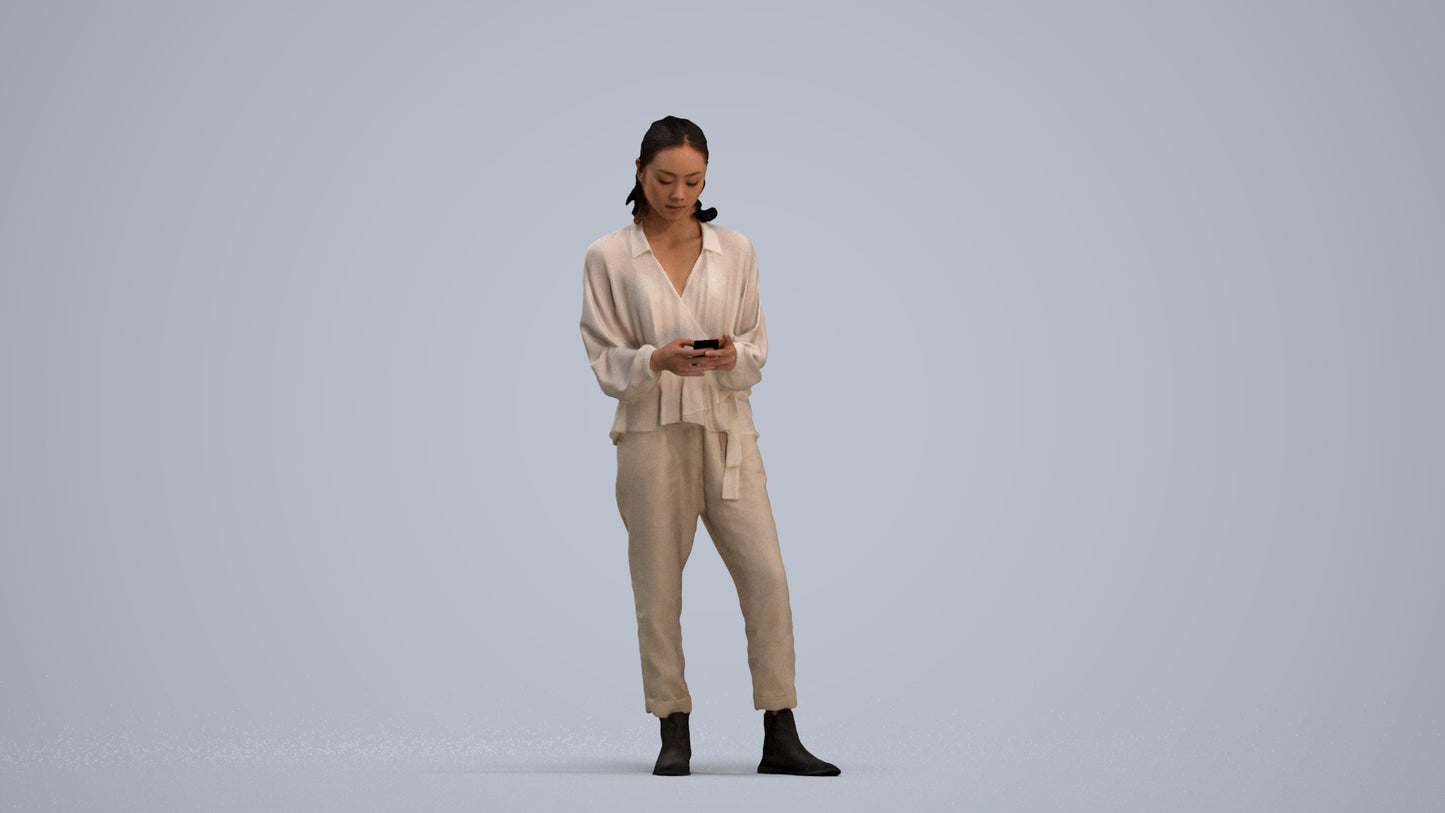 realistic 3D woman casual standing, scanned archviz people for Blender and 3ds Max, standing pose render