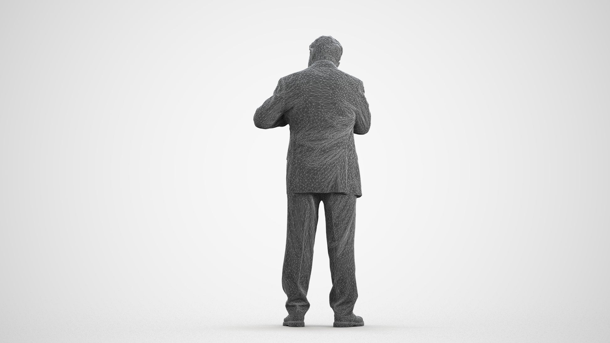 realistic 3D senior man business standing, scanned archviz people for Blender and 3ds Max, wireframe front view