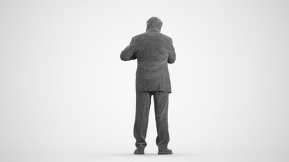 realistic 3D senior man business standing, scanned archviz people for Blender and 3ds Max, wireframe front view