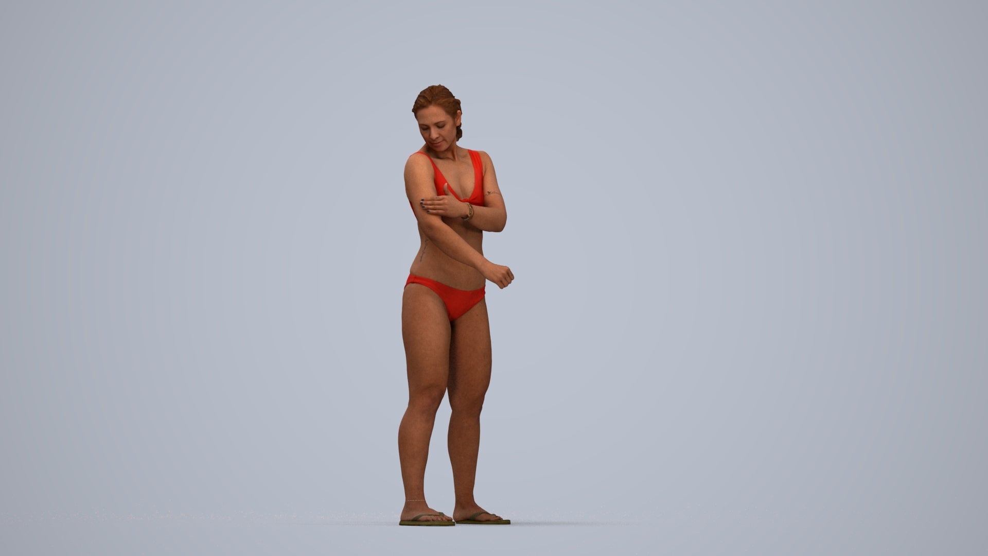 scanned 3D woman pool, photogrammetry people for Enscape and V-Ray, top-down view render