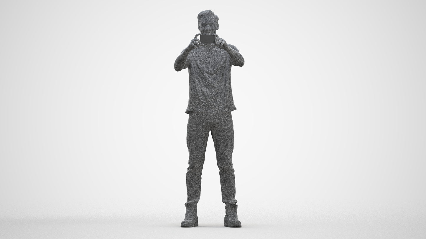 3D scanned man standing casual, photorealistic archviz people for Enscape and SketchUp, three-quarter front view render