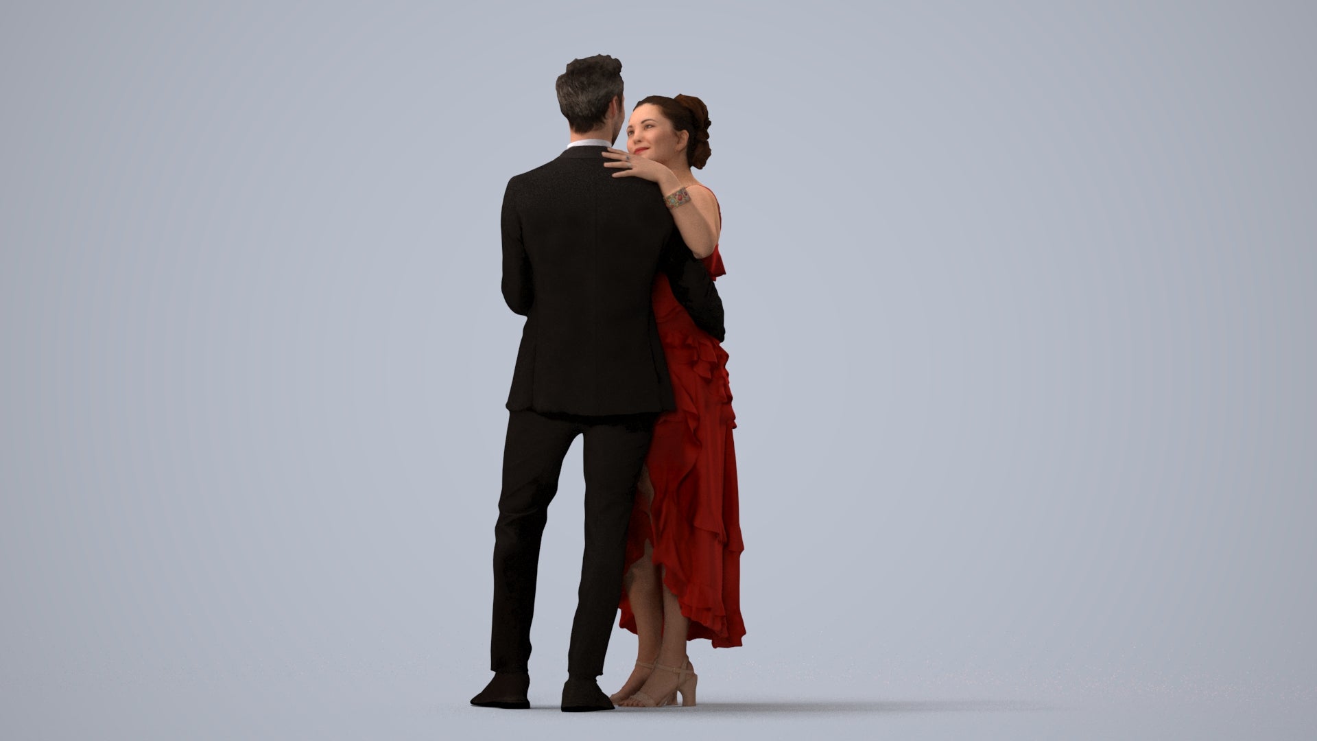 scanned 3D woman formal dancing, photogrammetry people for Enscape and V-Ray, three-quarter view render