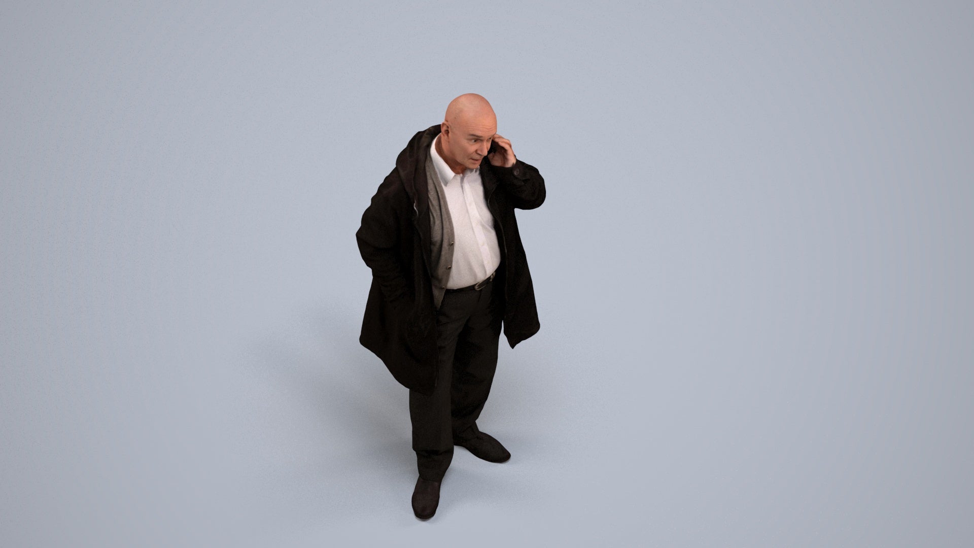realistic 3D people senior man business standing, render-ready for V-Ray and Corona, FBX OBJ, back view render