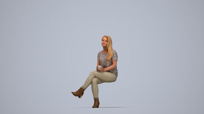 realistic 3D people woman casual sitting, render-ready for V-Ray and Corona, FBX OBJ, top-down view render