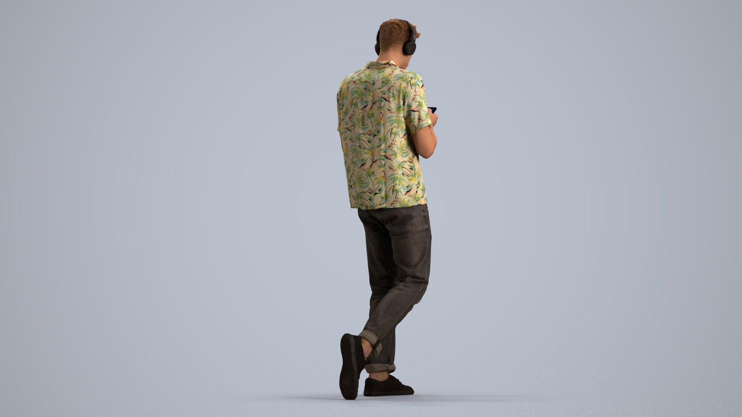 photogrammetry 3D man casual walking, realistic human model archviz FBX, front view render