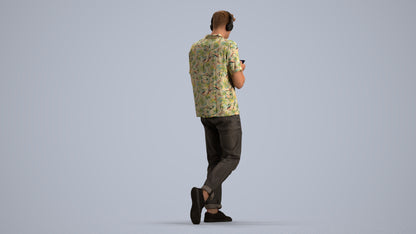 photogrammetry 3D man casual walking, realistic human model archviz FBX, front view render