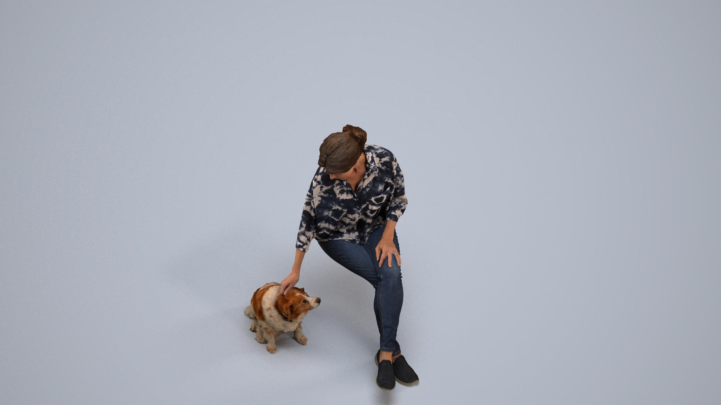 realistic 3D people woman casual sitting, render-ready for V-Ray and Corona, FBX OBJ, back view render