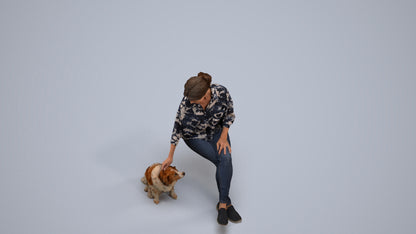 realistic 3D people woman casual sitting, render-ready for V-Ray and Corona, FBX OBJ, back view render
