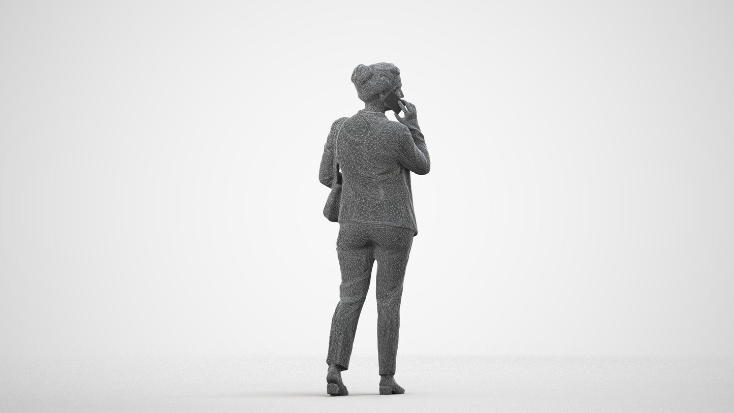 3D people model woman casual walking, scanned human for 3ds Max rendering, wireframe side view