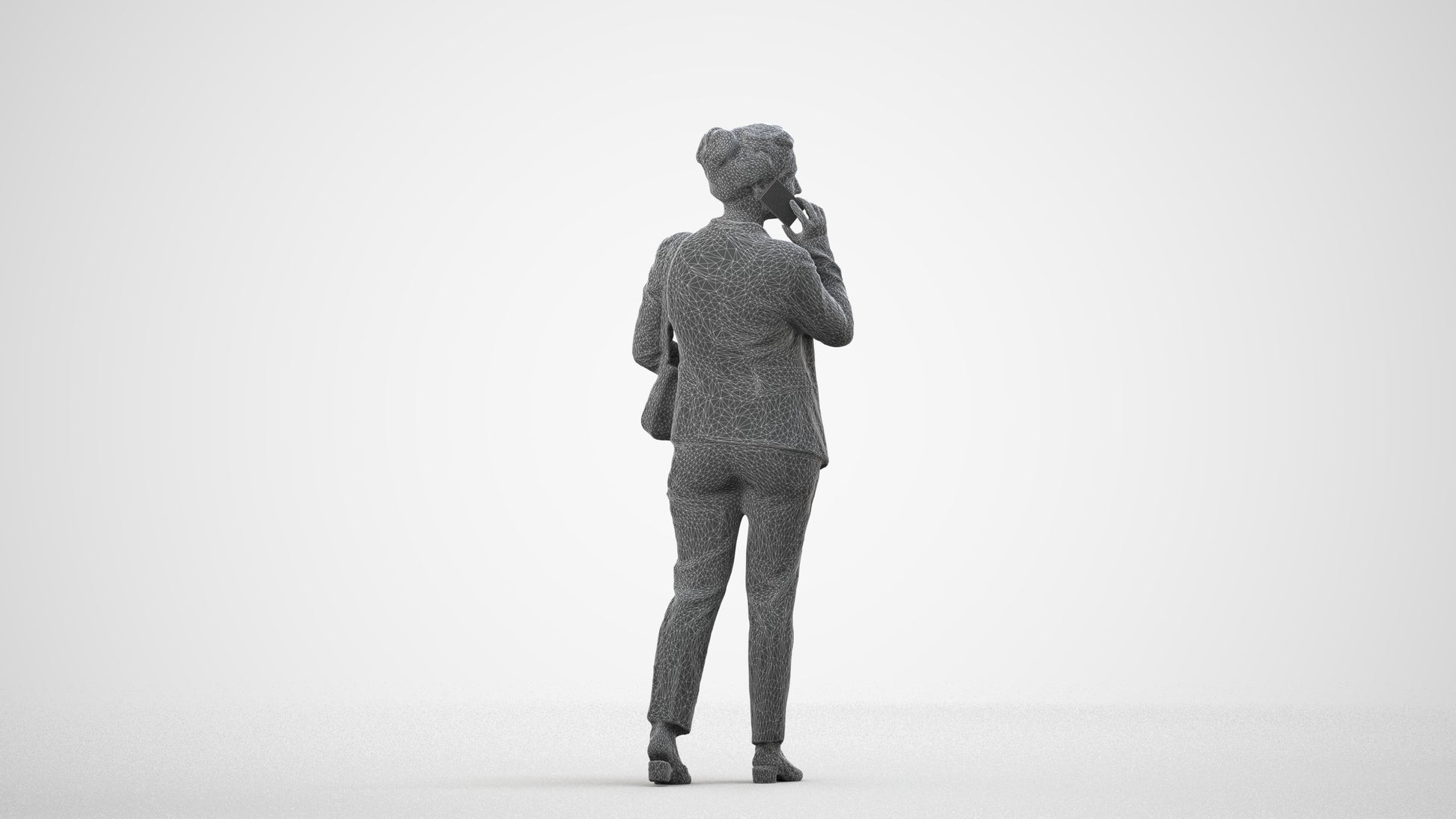 3D people model woman casual walking, scanned human for 3ds Max rendering, wireframe side view
