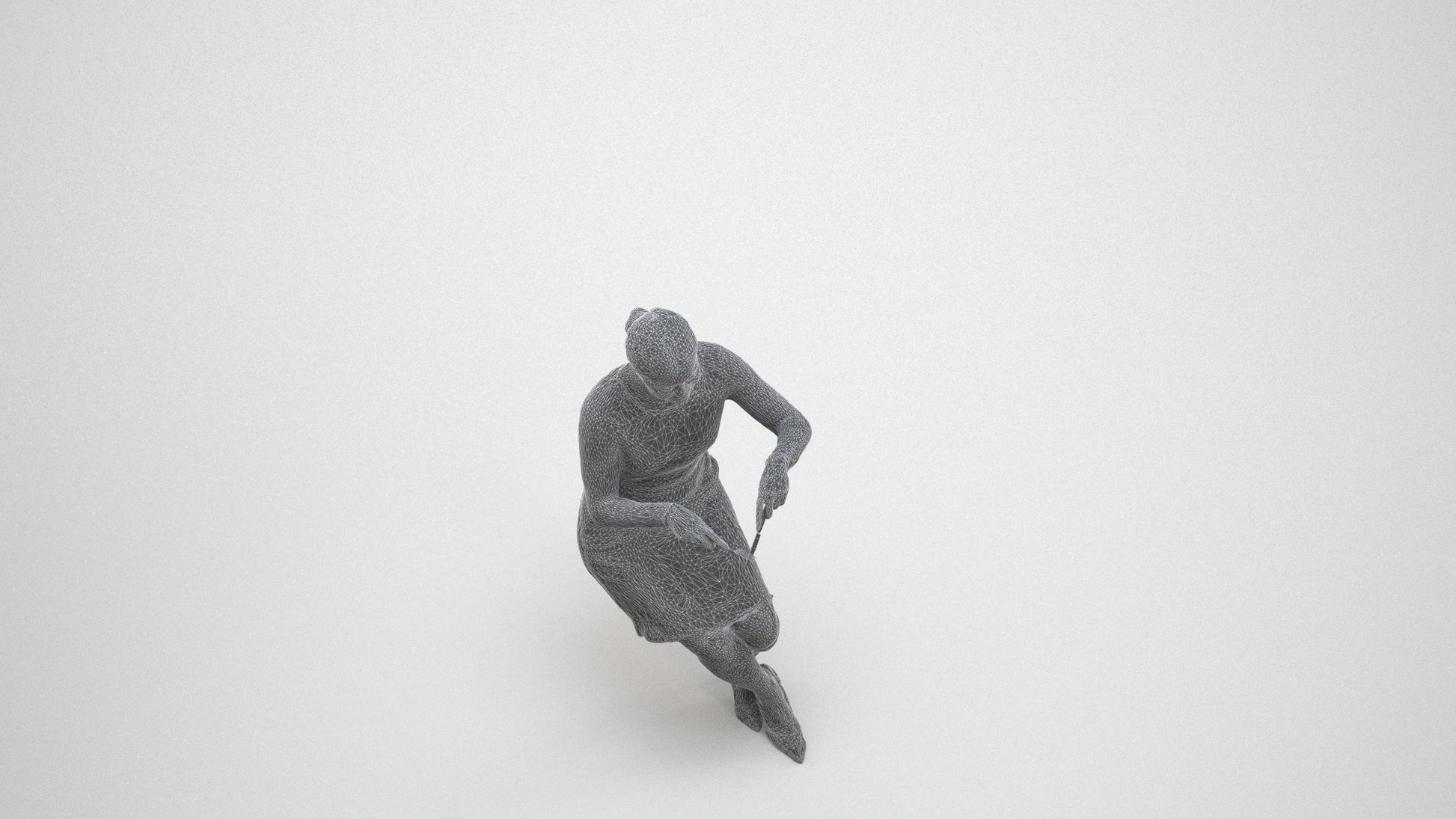 scanned 3D woman casual sitting, photogrammetry people for Enscape and V-Ray, wireframe three-quarter view
