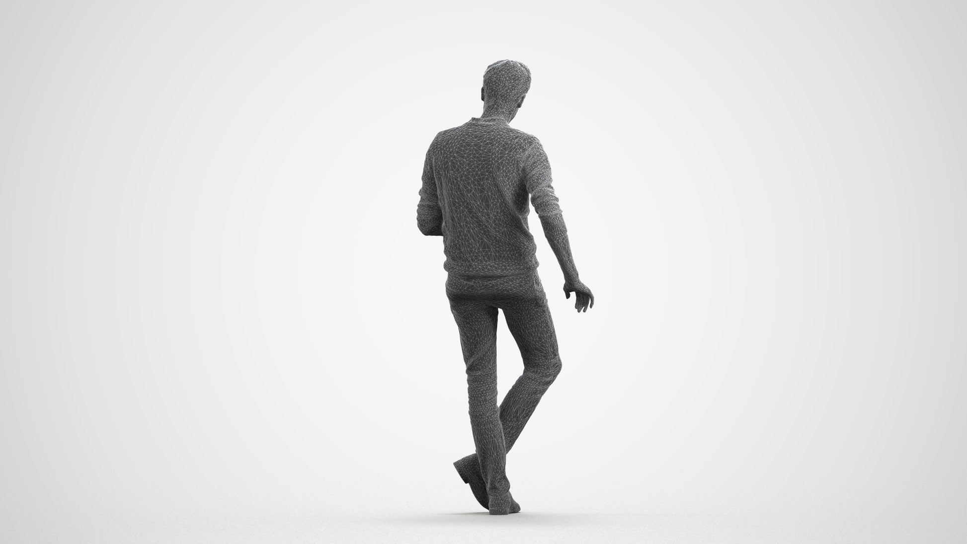 realistic 3D human man casual sitting, archviz people FBX OBJ for Blender, wireframe front view