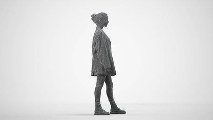 3D human model woman casual mix, photogrammetry scanned person for archviz, wireframe side view