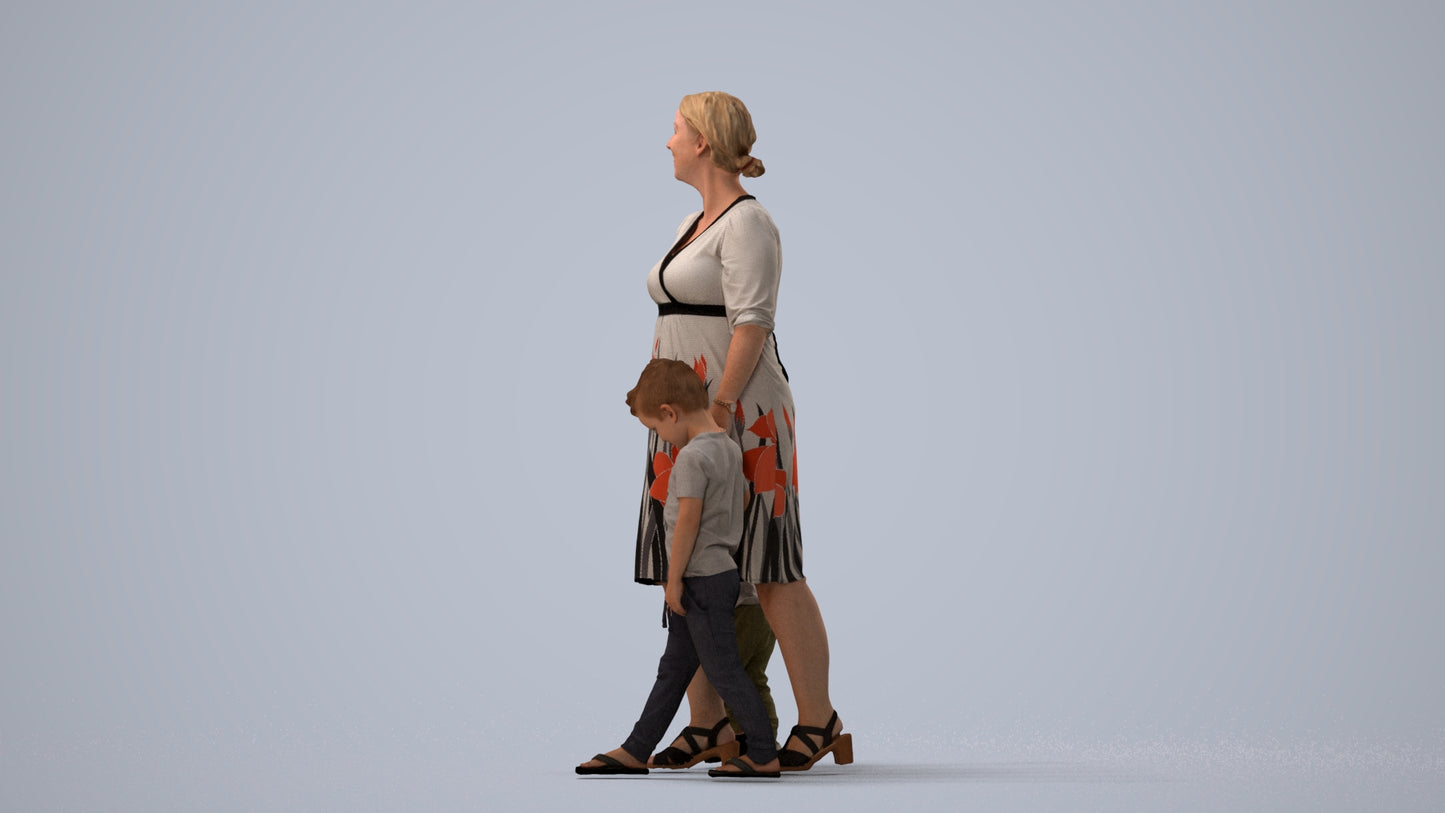 3D human model girl casual kids, photogrammetry scanned person for archviz, three-quarter view render