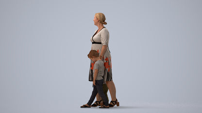 3D human model girl casual kids, photogrammetry scanned person for archviz, three-quarter view render