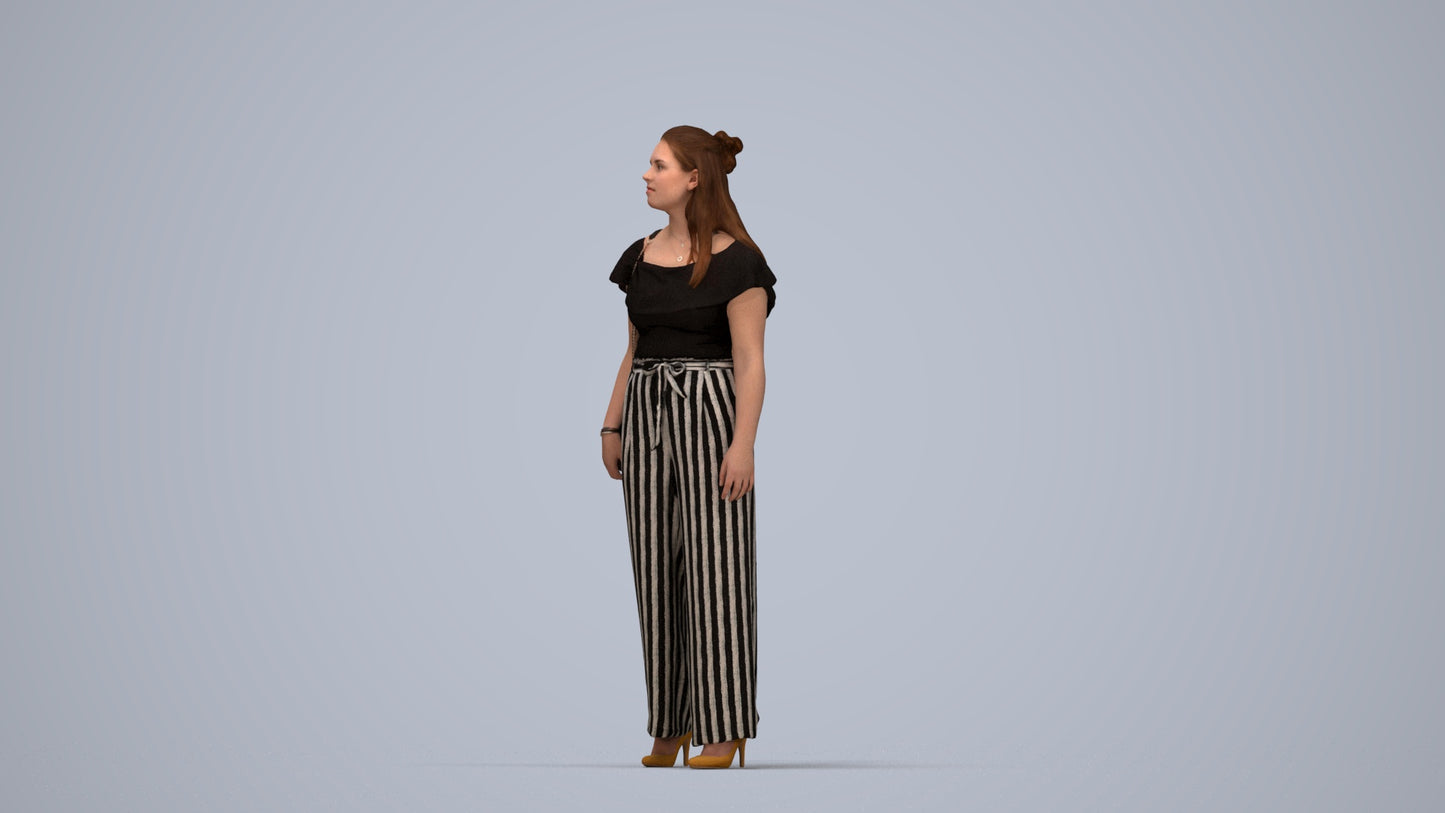 3D people model woman casual walking, scanned human for 3ds Max rendering, top-down view render