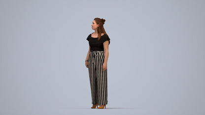 3D people model woman casual walking, scanned human for 3ds Max rendering, top-down view render