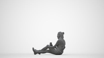 scanned 3D woman casual sitting, photogrammetry people for Enscape and V-Ray, wireframe back view