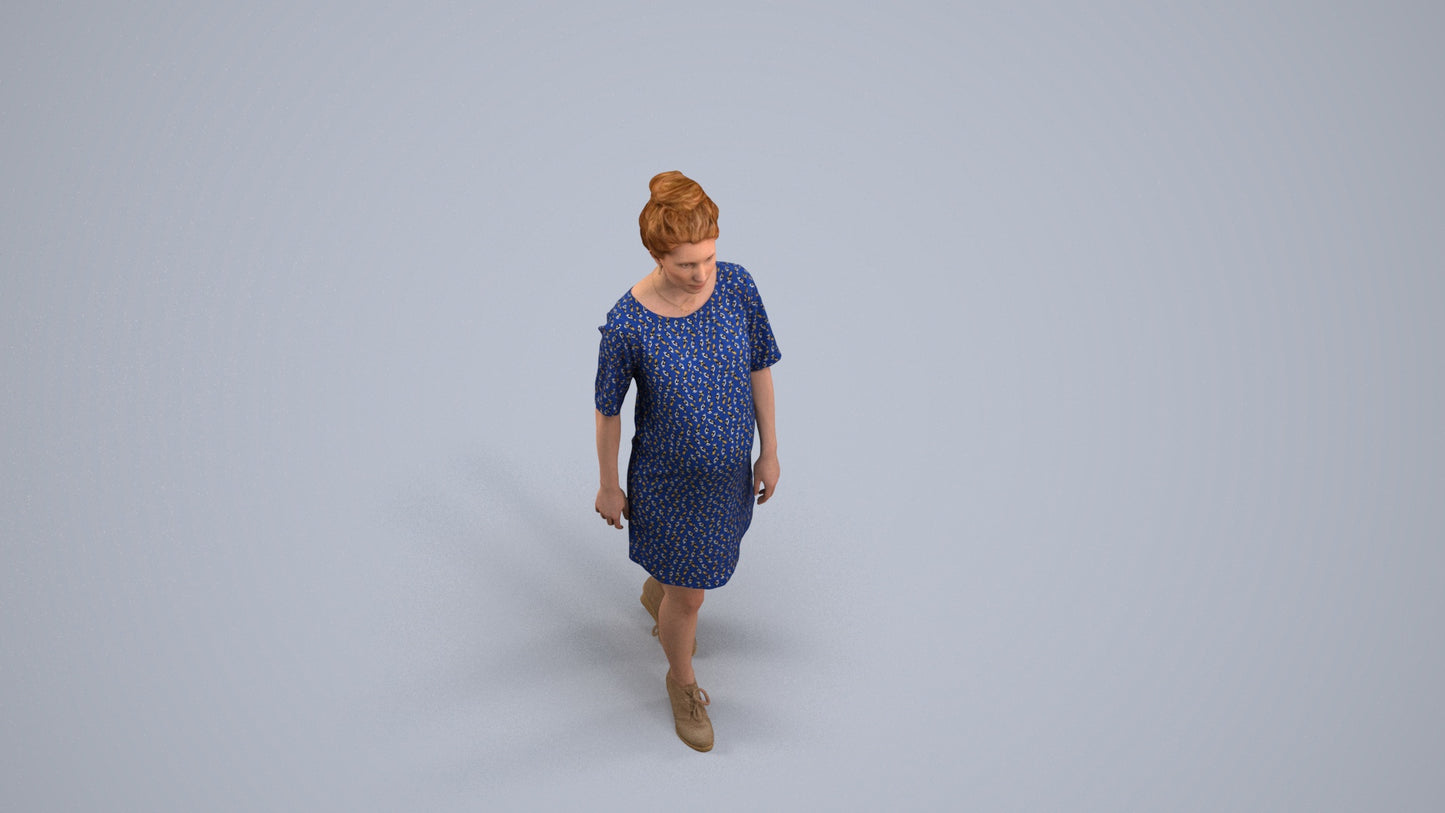3D scanned woman walking casual, photorealistic archviz people for Enscape and SketchUp, back view render