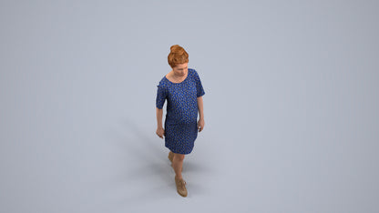 3D scanned woman walking casual, photorealistic archviz people for Enscape and SketchUp, back view render