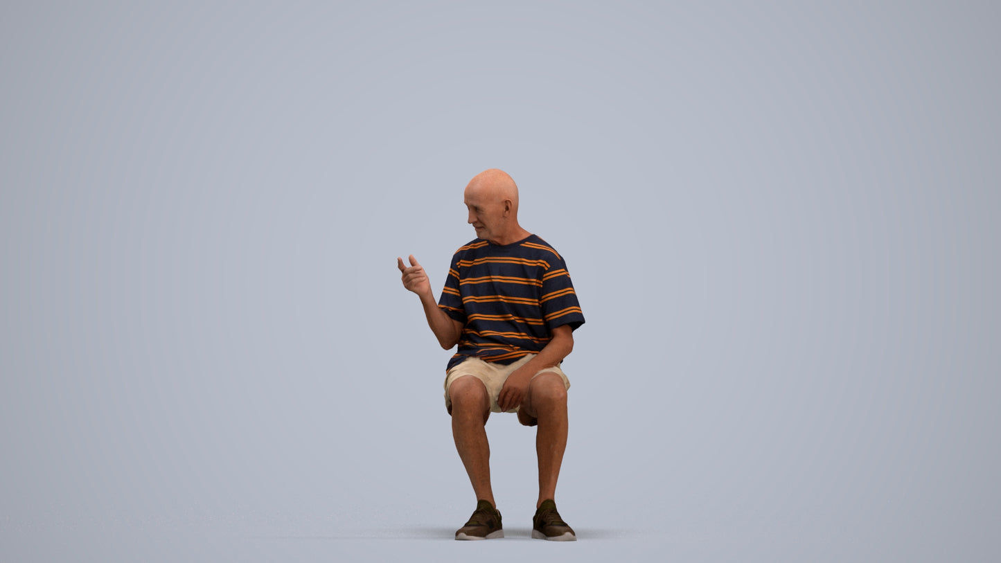3D scanned senior man sitting casual, photorealistic archviz people for Enscape and SketchUp, standing pose render