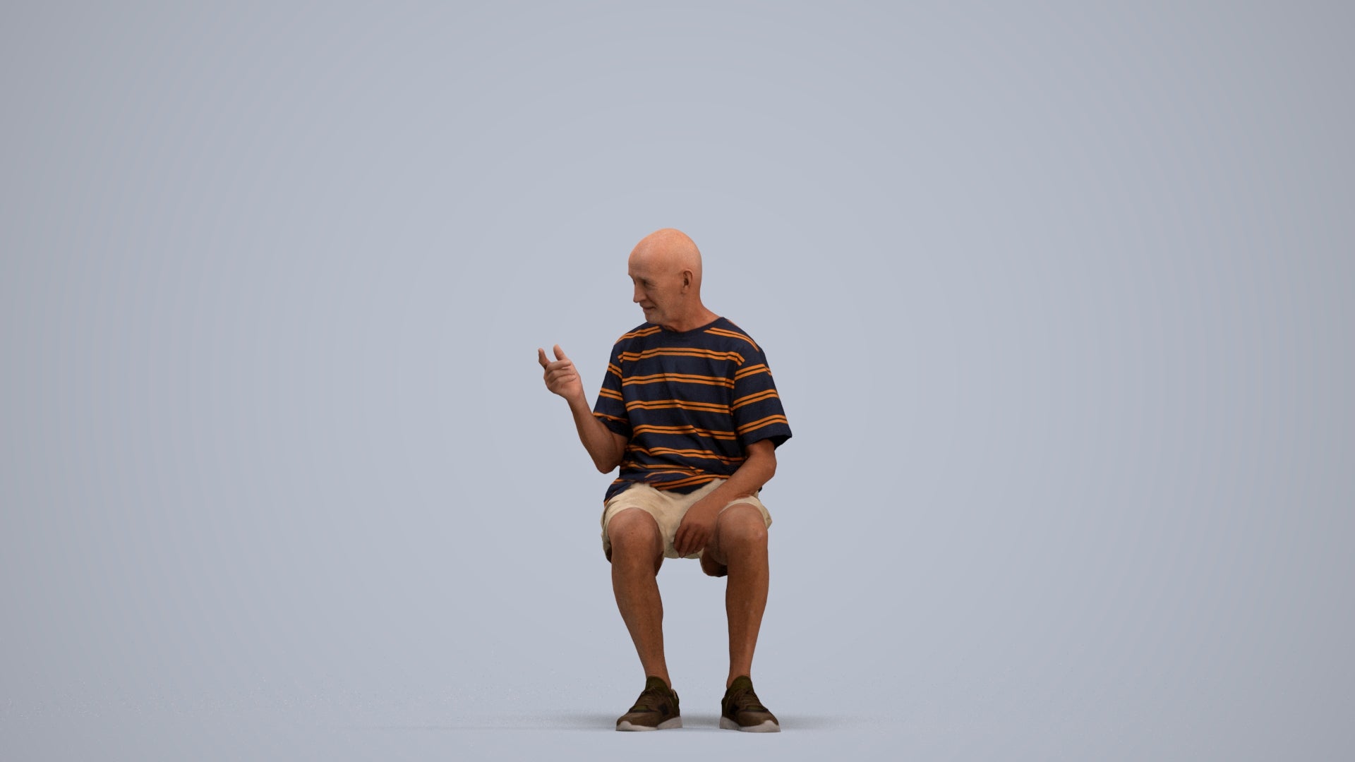 3D scanned senior man sitting casual, photorealistic archviz people for Enscape and SketchUp, standing pose render