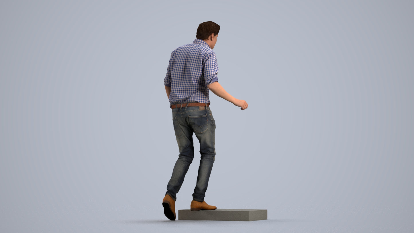 realistic 3D human man casual standing, archviz people FBX OBJ for Blender, front view render
