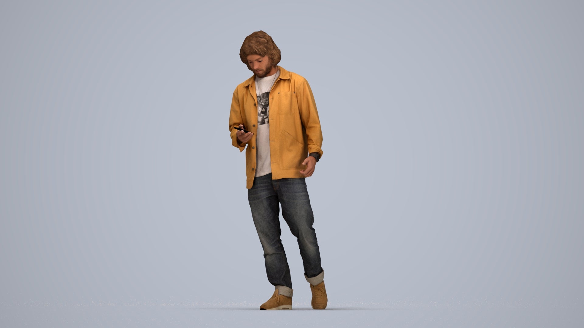 3D scanned man walking casual, photorealistic archviz people for Enscape and SketchUp, top-down view render