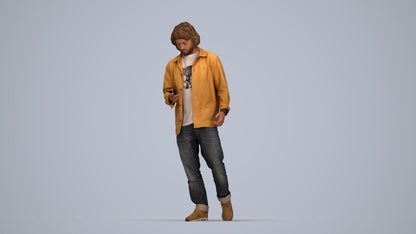 3D scanned man walking casual, photorealistic archviz people for Enscape and SketchUp, top-down view render