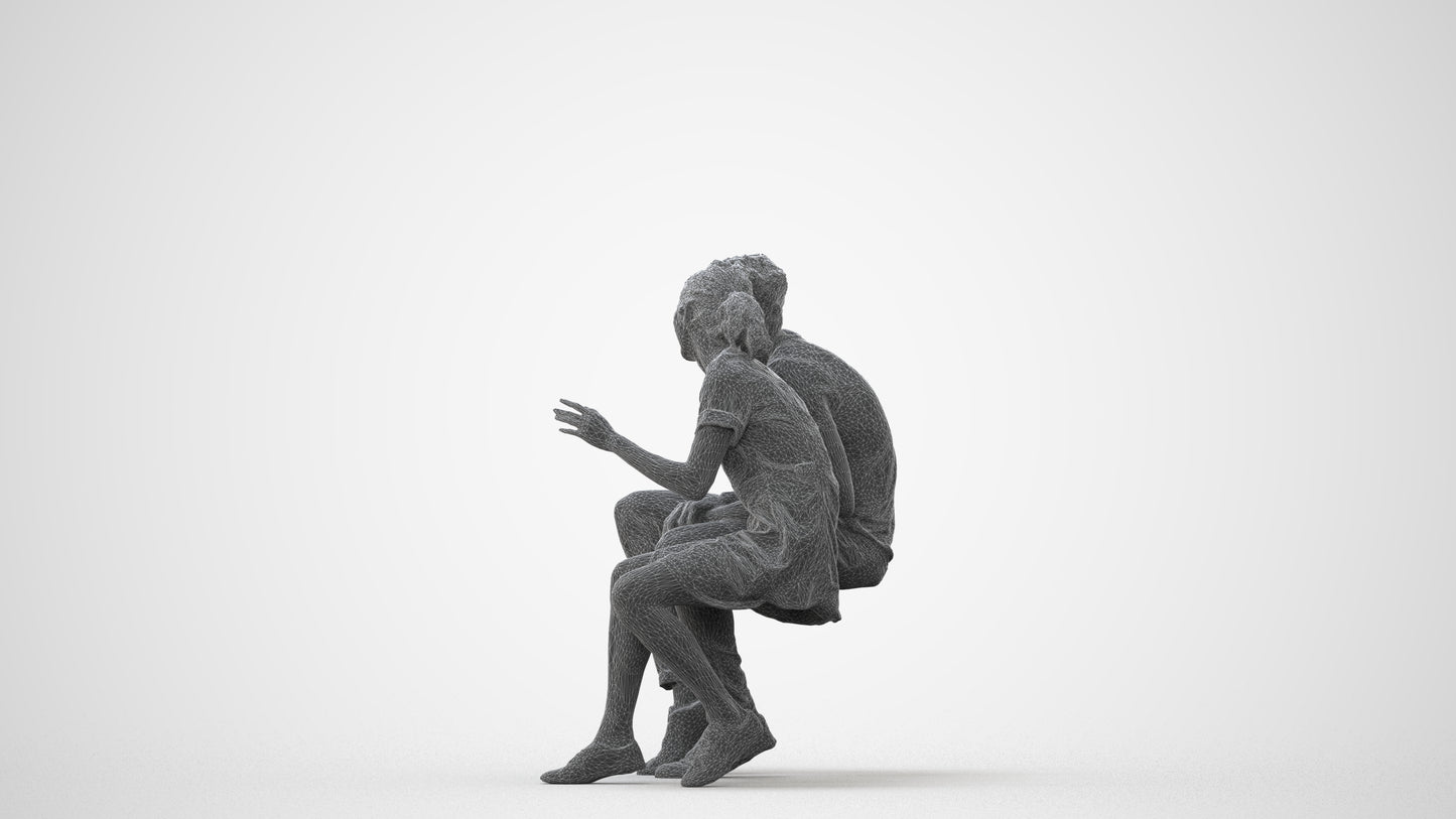 3D people model woman casual couple, scanned human for 3ds Max rendering, square thumbnail