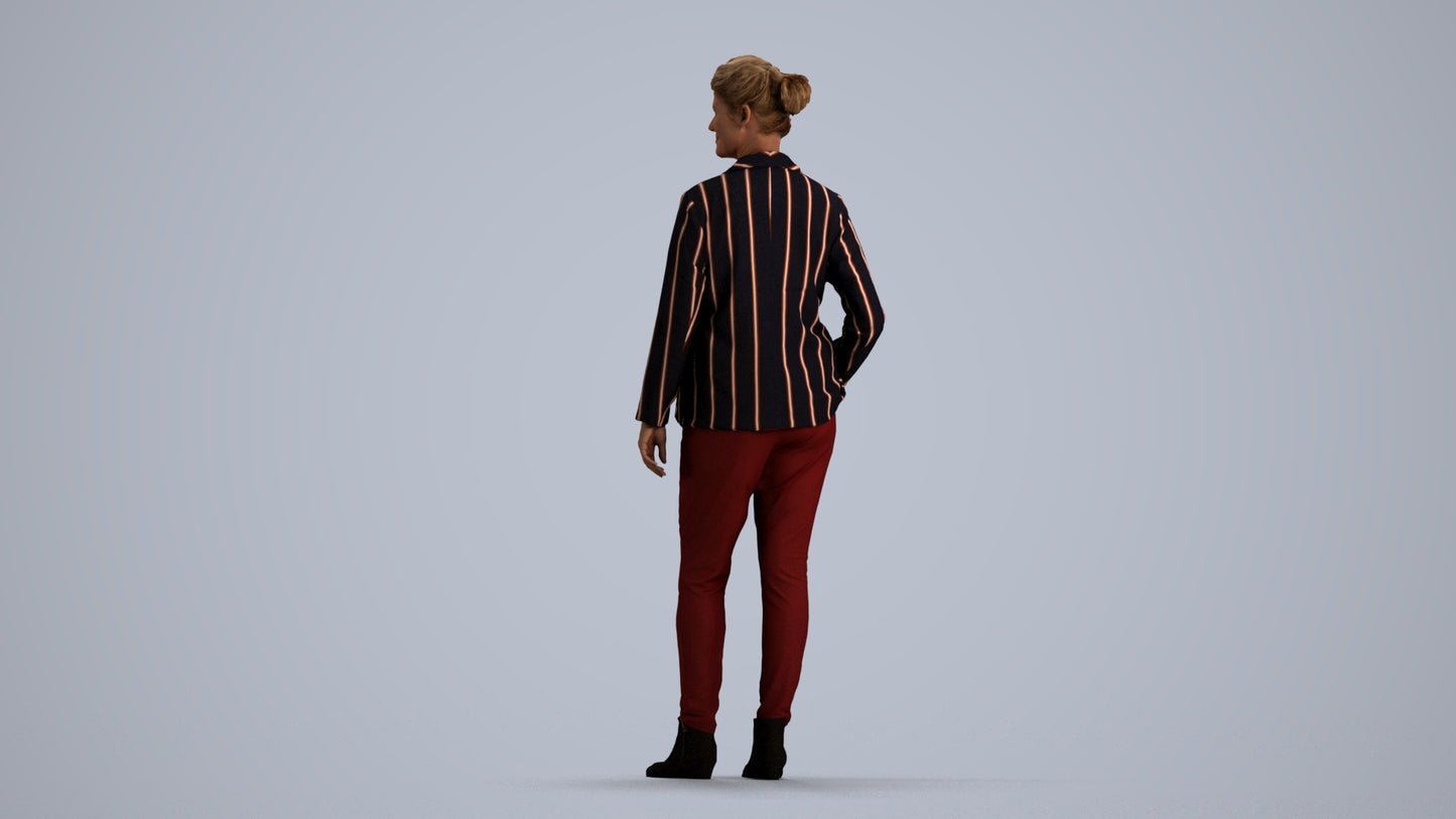 3D people model woman business standing, scanned human for 3ds Max rendering, front view render