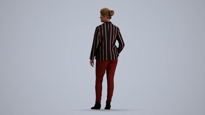 3D people model woman business standing, scanned human for 3ds Max rendering, front view render