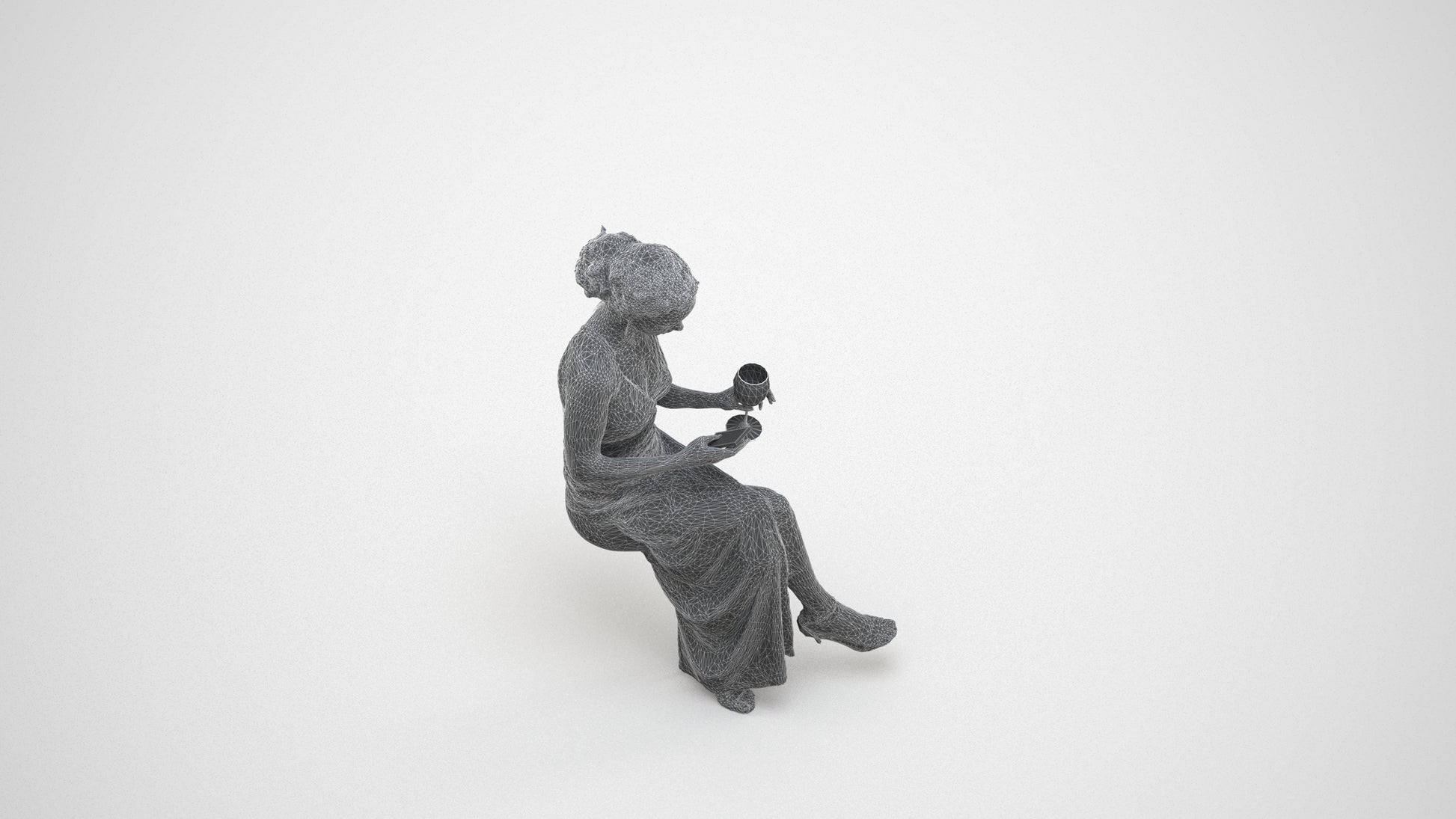 3D people model woman formal formalaffairs, scanned human for 3ds Max rendering, wireframe three-quarter view