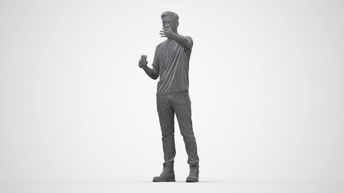 realistic 3D man casual standing, scanned archviz people for Blender and 3ds Max, wireframe back view
