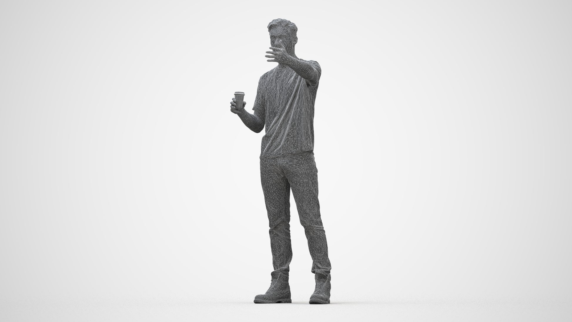 realistic 3D man casual standing, scanned archviz people for Blender and 3ds Max, wireframe back view