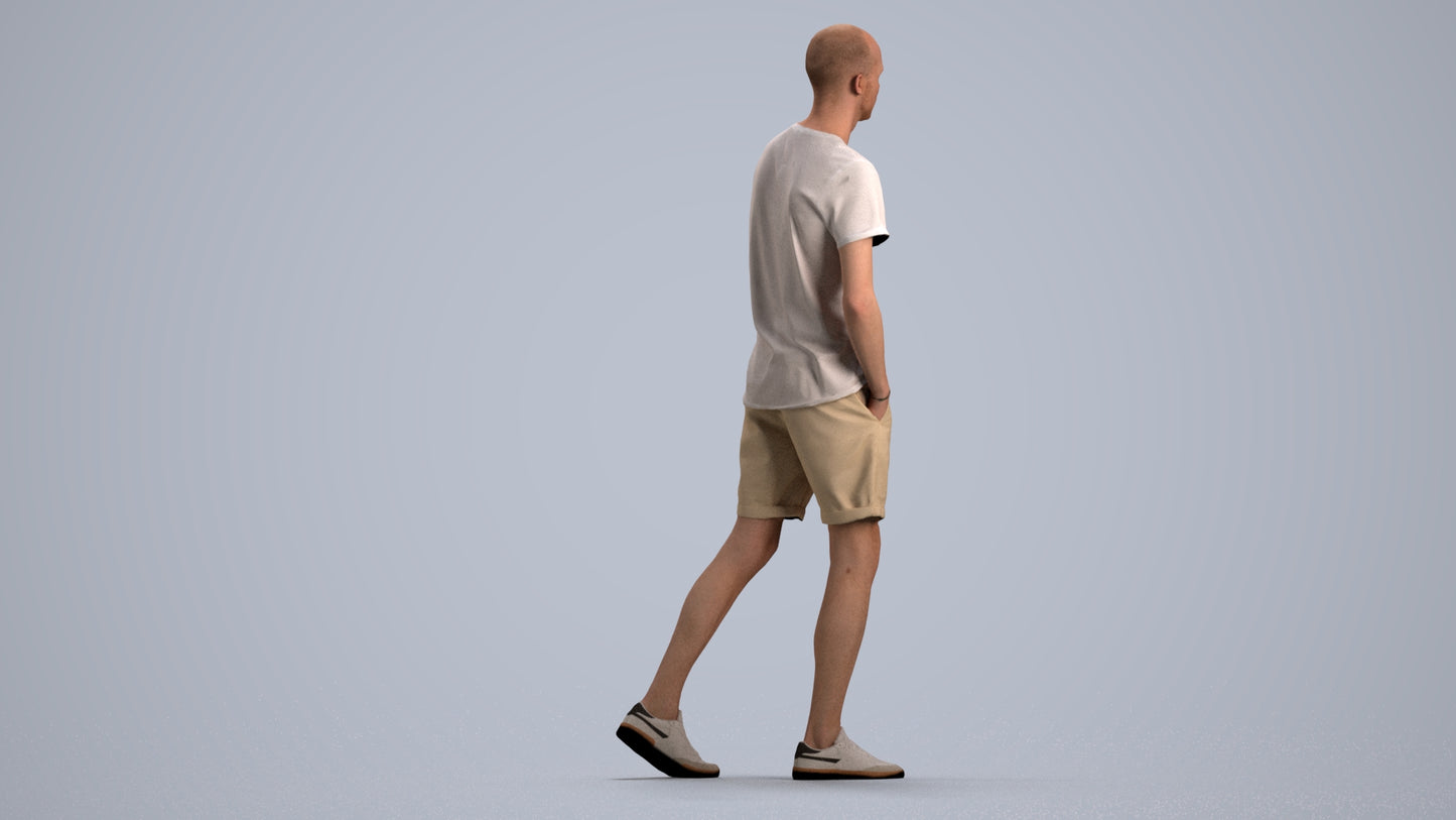 3D people model man casual walking, scanned human for 3ds Max rendering, front view render