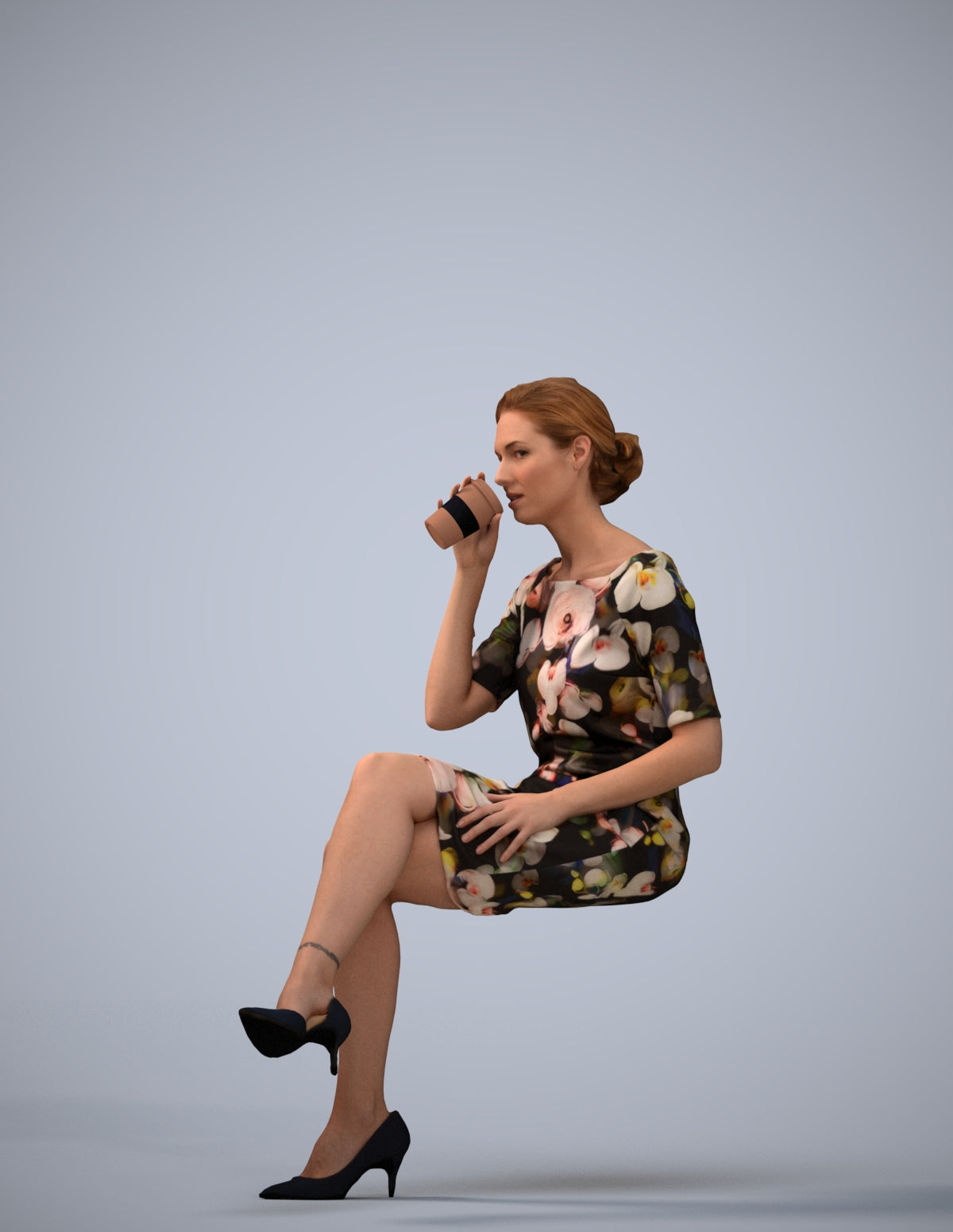realistic 3D people woman casual sitting, render-ready for V-Ray and Corona, FBX OBJ