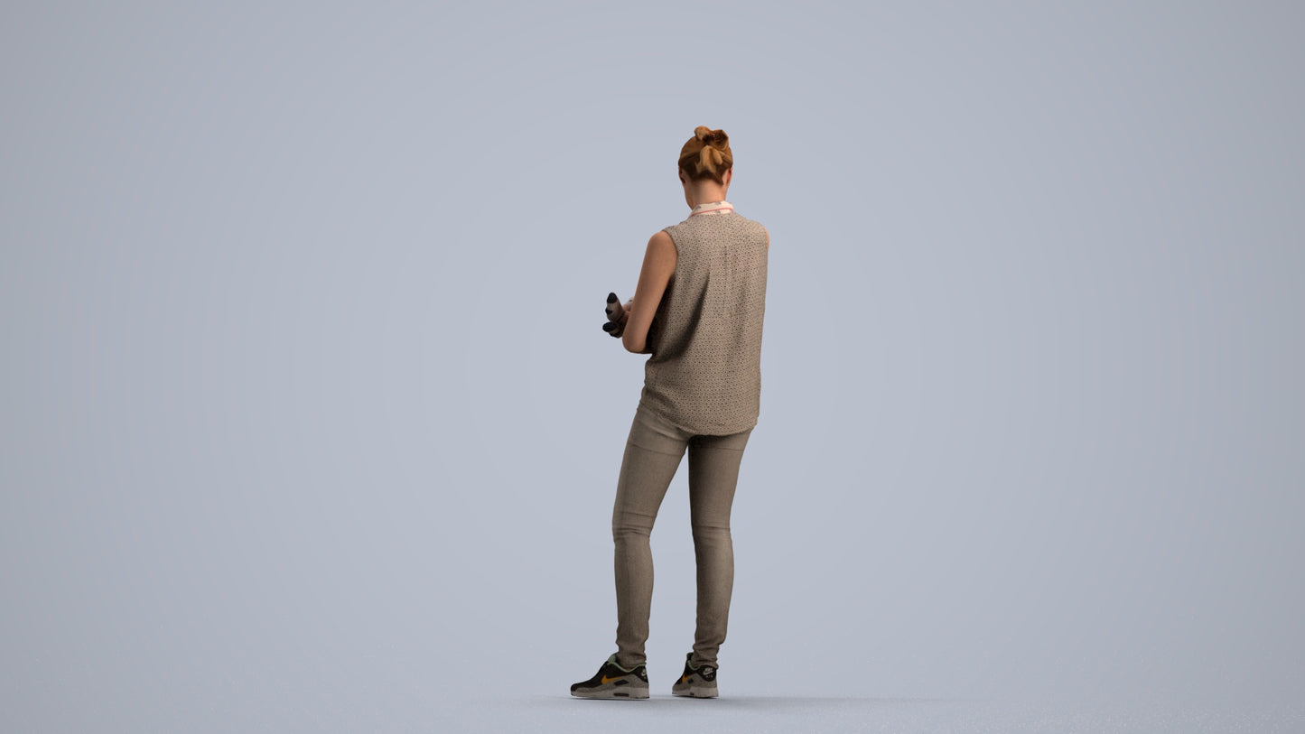 realistic 3D girl casual kids, scanned archviz people for Blender and 3ds Max, front view render
