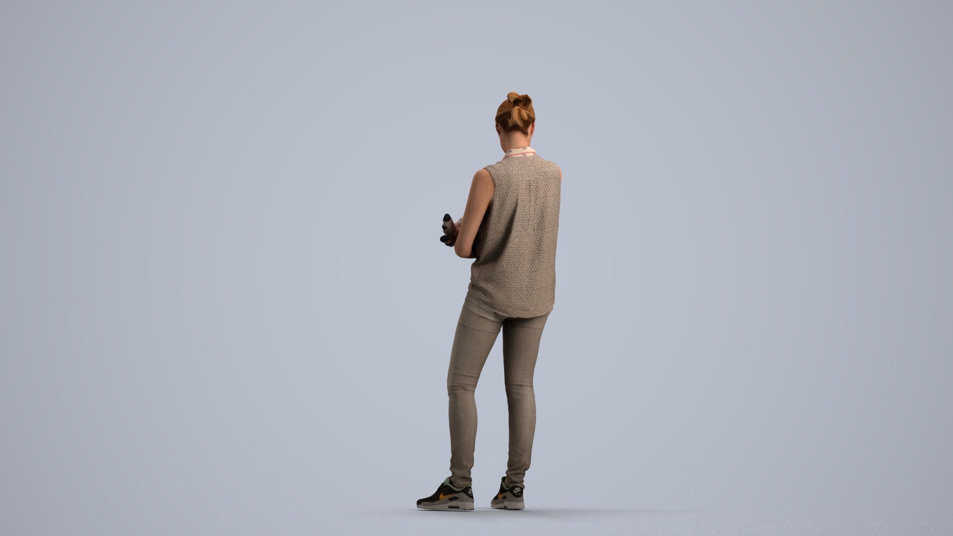 realistic 3D girl casual kids, scanned archviz people for Blender and 3ds Max, front view render