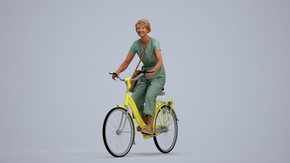 3D scanned senior woman cycling casual, photorealistic archviz people for Enscape and SketchUp, standing pose render