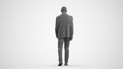 3D human model senior man business, photogrammetry scanned person for archviz, wireframe front view