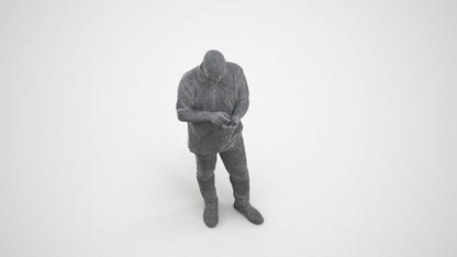 3D human model man casual standing, photogrammetry scanned person for archviz, wireframe three-quarter view