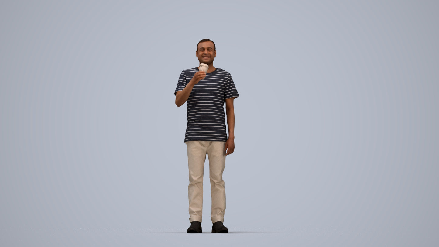 realistic 3D people man casual standing, render-ready for V-Ray and Corona, FBX OBJ, top-down view render
