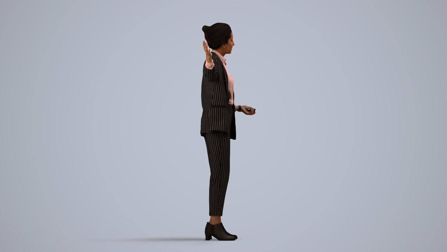 photogrammetry 3D woman business, realistic human model archviz FBX, side view render