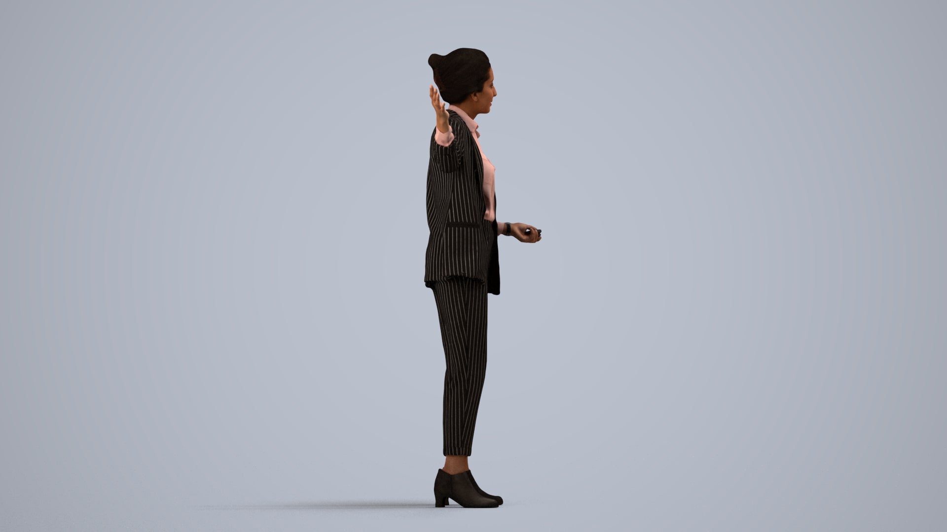 photogrammetry 3D woman business, realistic human model archviz FBX, side view render
