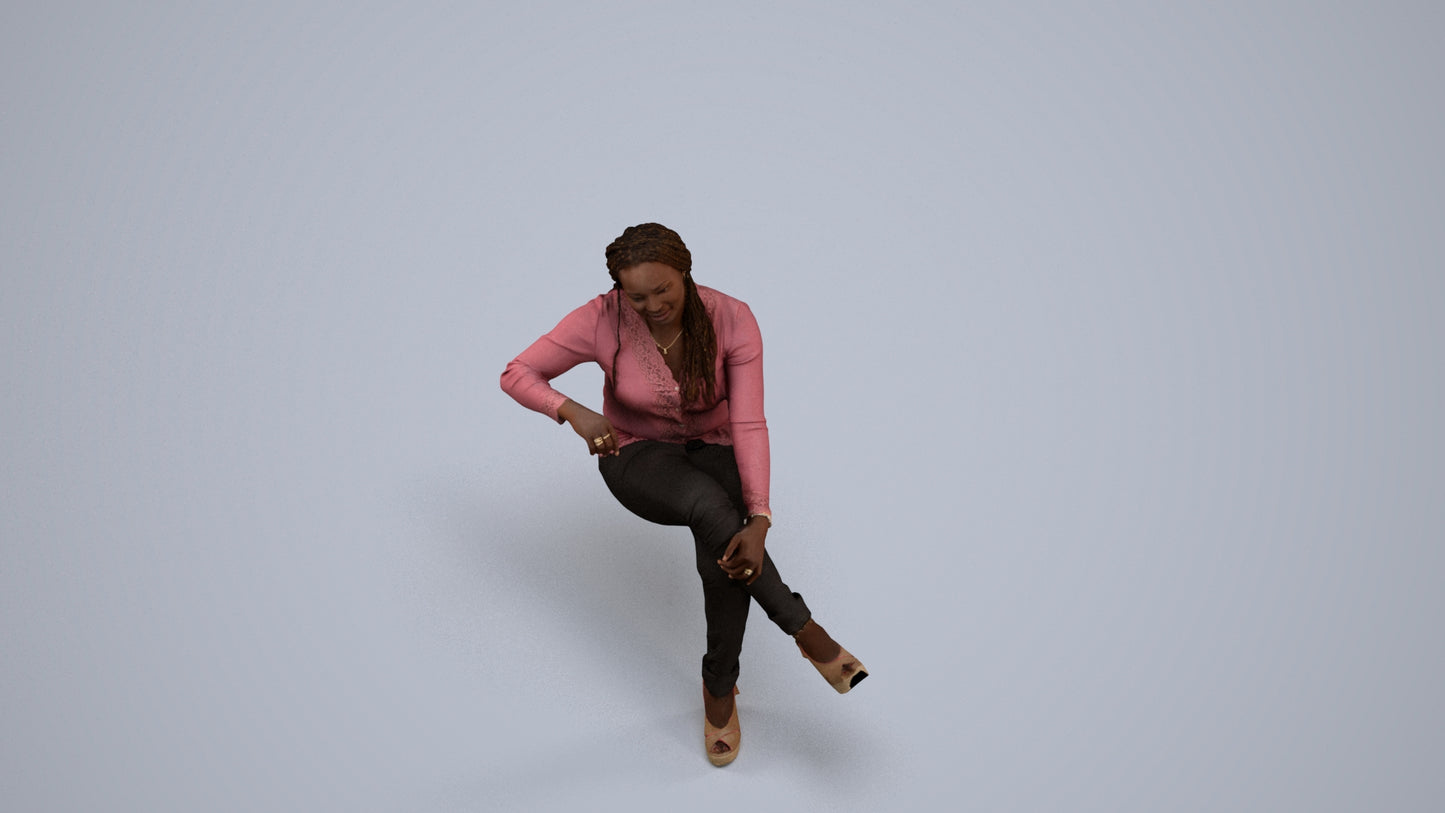 3D people model woman casual sitting, scanned human for 3ds Max rendering, back view render