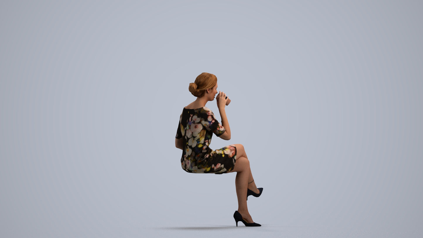 realistic 3D people woman casual sitting, render-ready for V-Ray and Corona, FBX OBJ, front view render