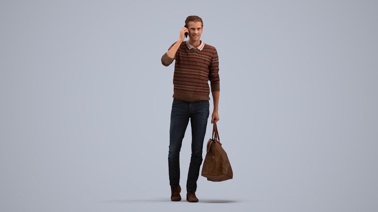photogrammetry 3D man casual standing, realistic human model archviz FBX, standing pose render