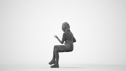 3D scanned woman sitting business, photorealistic archviz people for Enscape and SketchUp, square thumbnail